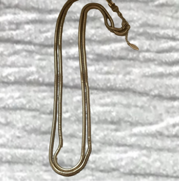 Neutral Bronze Gold Double Strand Necklace Tubular Snake Chain Necklace Long 17” - Picture 1 of 6